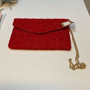 Red Tweed Clutch with Gold Chain
